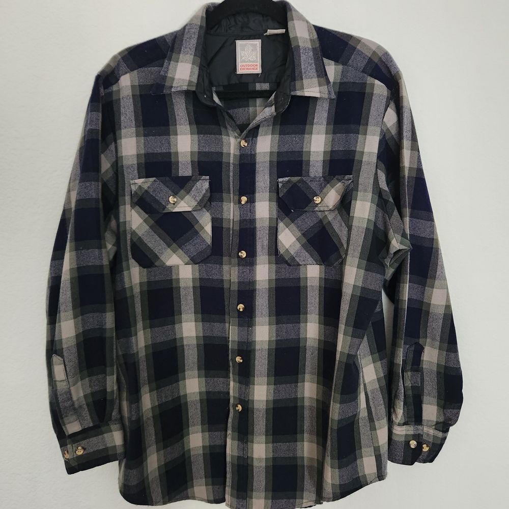 Outdoor Exchange Men's Plaid Casual Button Front Long Sleeve Shirt Size Large